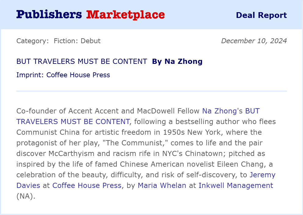 Publishers Marketplace Deal Report for Novel